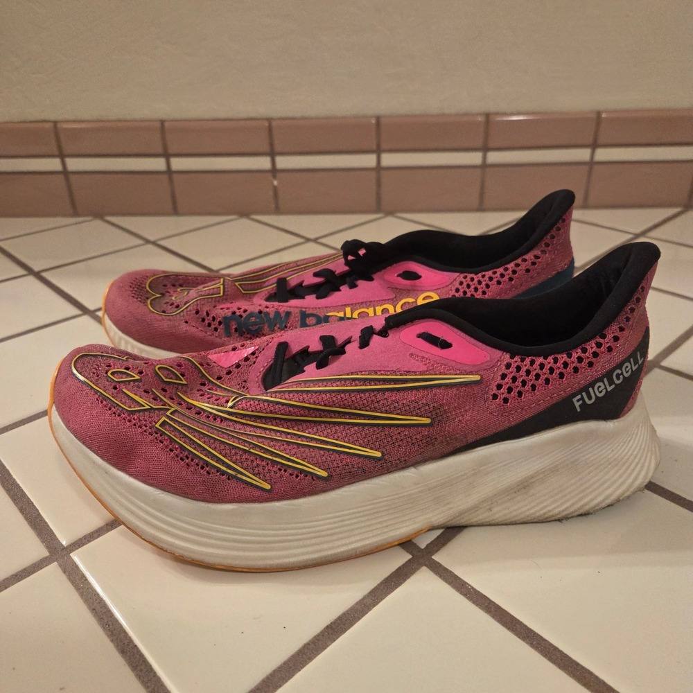 New Balance FuelCell RC Elite v2 Pink Yellow Running Shoes WRCELPR2 Womens 10.5